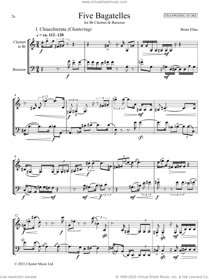 Five Bagatelles sheet music for instrumental duet (duets, full score) by Brian Elias, classical score, intermediate skill level