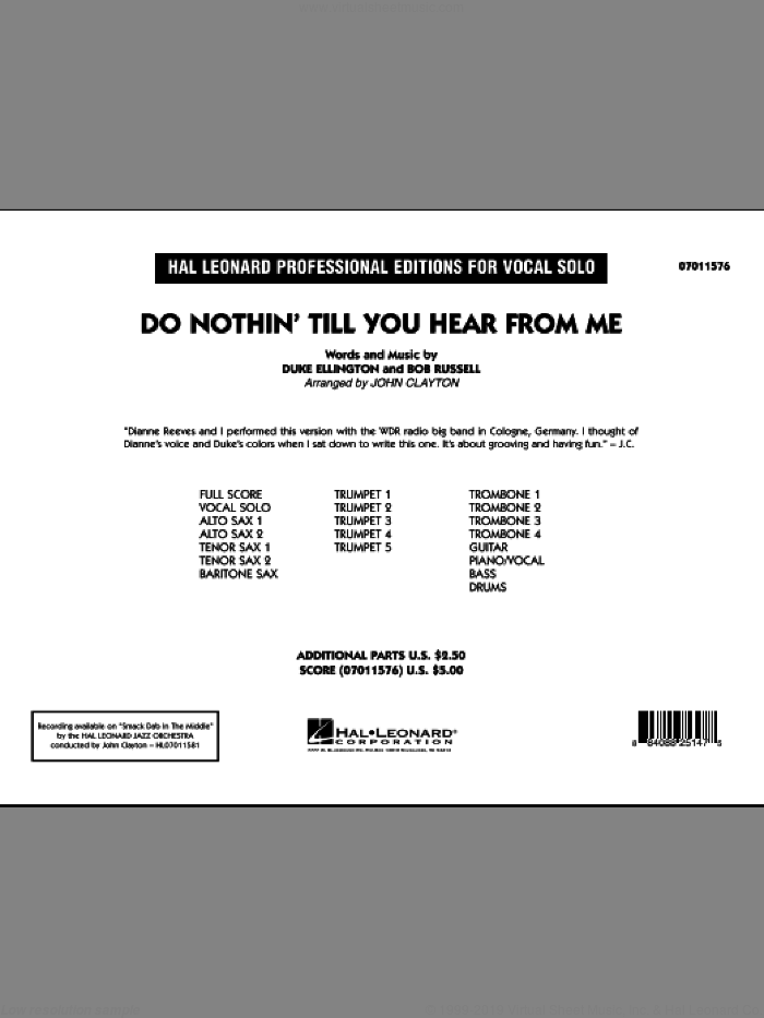Do Nothin' Till You Hear From Me (COMPLETE) sheet music for jazz band by Duke Ellington, Bob Russell and John Clayton, intermediate skill level
