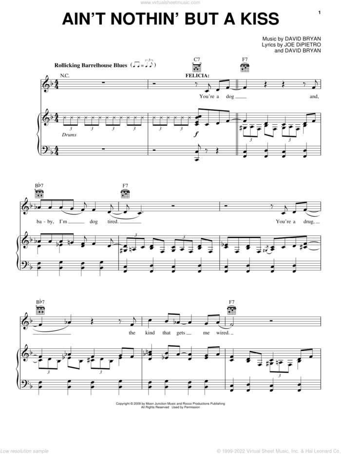 Ain't Nothin' But A Kiss sheet music for voice, piano or guitar by Joe DiPietro, Memphis (Musical) and David Bryan, intermediate skill level