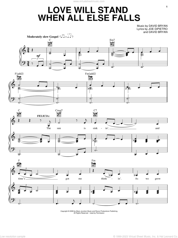 Love Will Stand When All Else Falls sheet music for voice, piano or guitar by Joe DiPietro, Memphis (Musical) and David Bryan, intermediate skill level