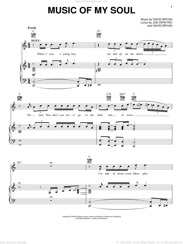 Music Of My Soul sheet music for voice, piano or guitar by Joe DiPietro, Memphis (Musical) and David Bryan, intermediate skill level