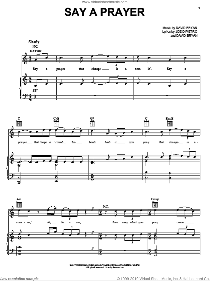 Say A Prayer sheet music for voice, piano or guitar by Joe DiPietro, Memphis (Musical) and David Bryan, intermediate skill level