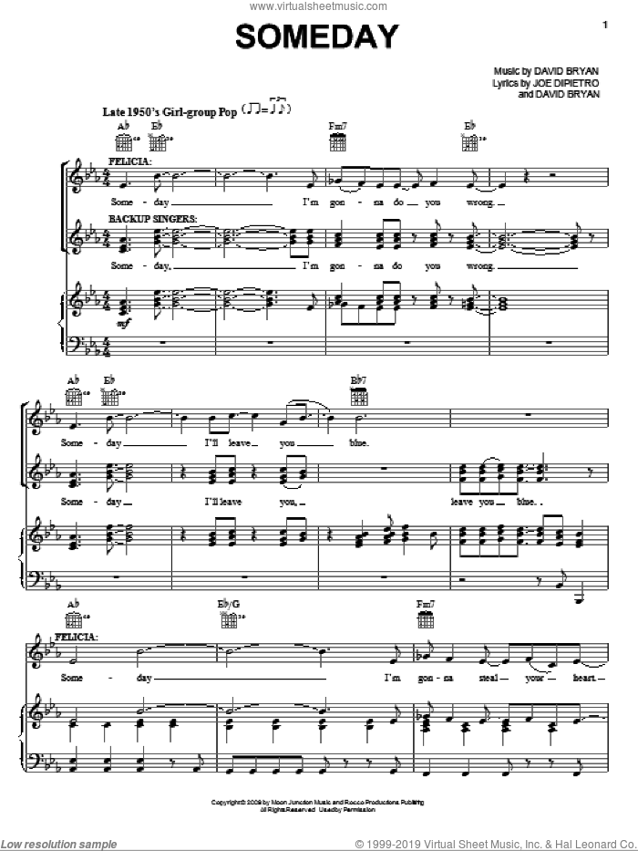 Someday sheet music for voice, piano or guitar by Joe DiPietro, Memphis (Musical) and David Bryan, intermediate skill level