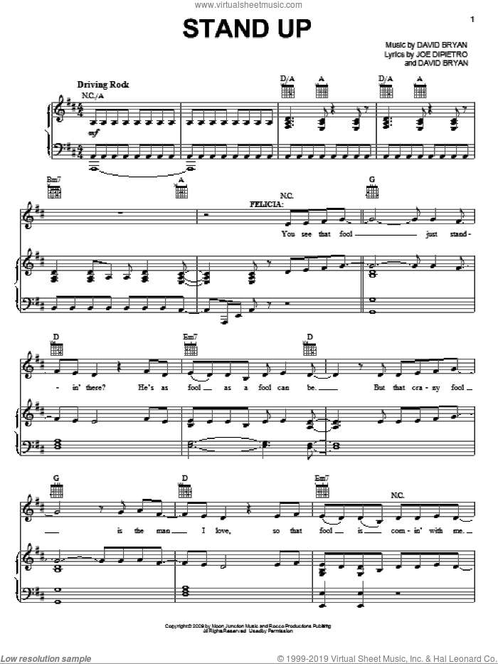 Stand Up sheet music for voice, piano or guitar by Joe DiPietro, Memphis (Musical) and David Bryan, intermediate skill level