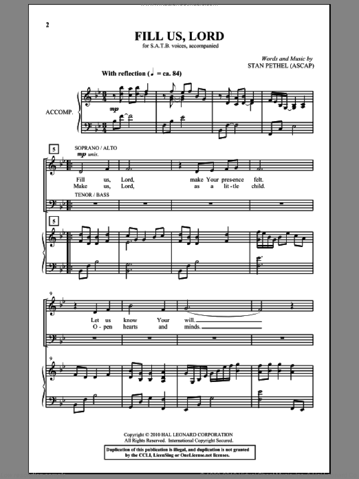 Fill Us, Lord sheet music for choir (SATB: soprano, alto, tenor, bass) by Stan Pethel, intermediate skill level
