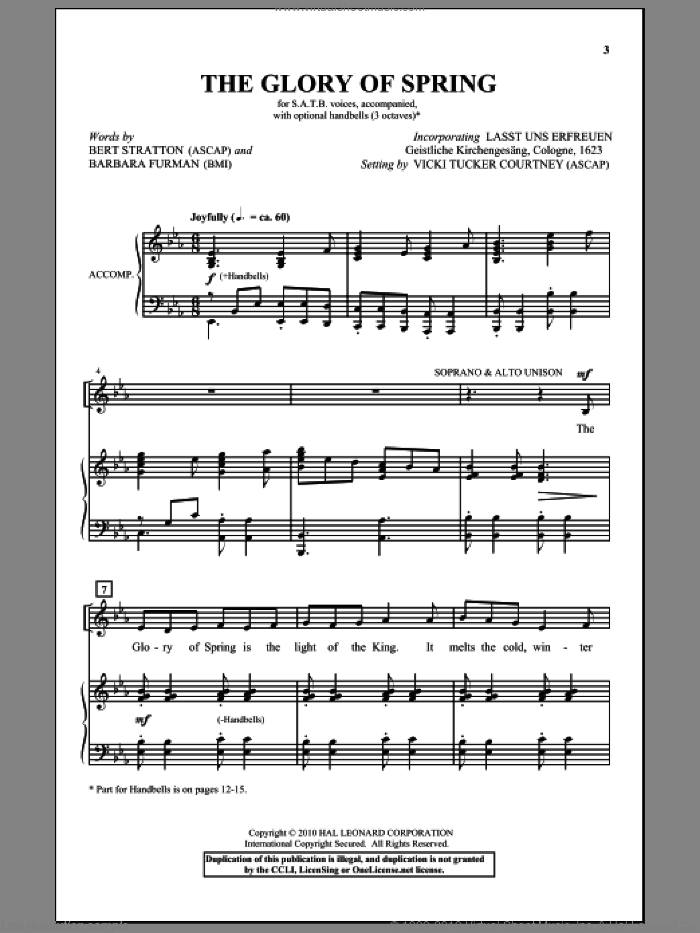 The Glory Of Spring sheet music for choir (SATB: soprano, alto, tenor, bass) by Vicki Tucker Courtney, Barbara Furman and Bert Stratton, intermediate skill level