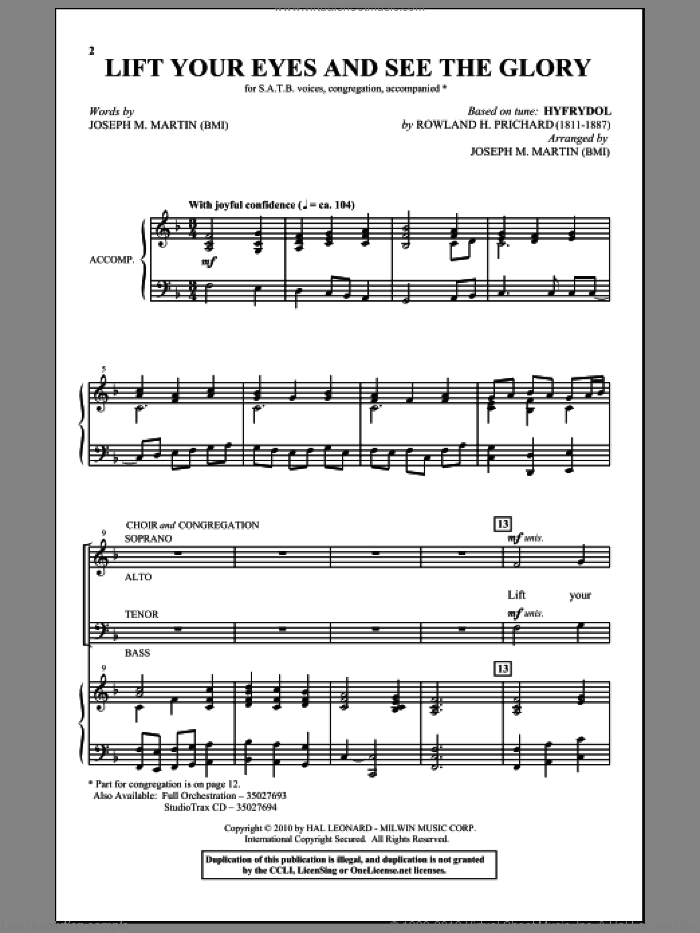 Lift Your Eyes And See The Glory sheet music for choir (SATB: soprano, alto, tenor, bass) by Joseph M. Martin and Rowland Prichard, intermediate skill level