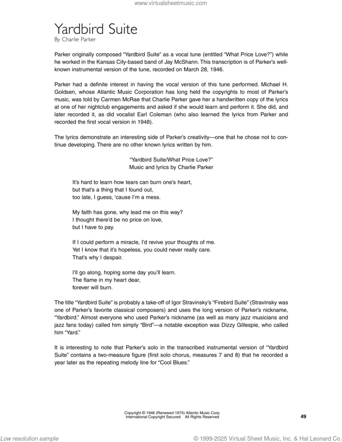 Yardbird Suite sheet music for guitar (tablature) by Charlie Parker and Mark Voelpel, intermediate skill level