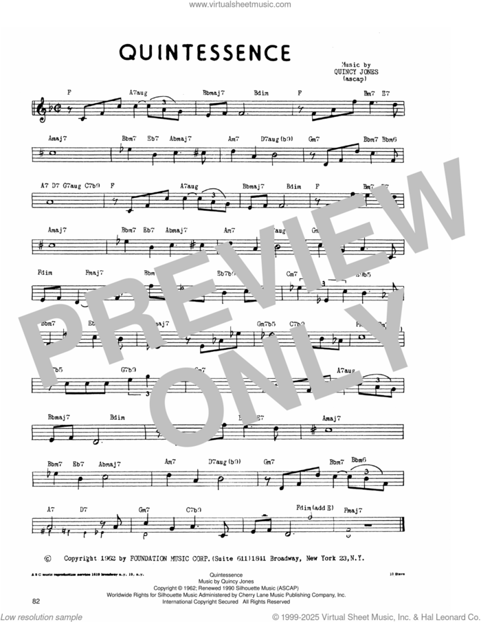 Quintessence sheet music for voice and other instruments (fake book) by Quincy Jones, intermediate skill level