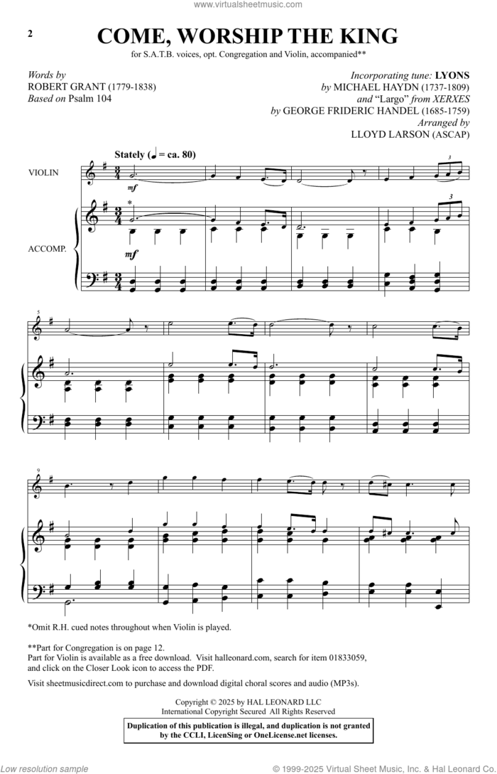 Come, Worship The King sheet music for choir (SATB: soprano, alto, tenor, bass) by George Frideric Handel, Lloyd Larson, Johann Michael Haydn and Robert Grant, intermediate skill level