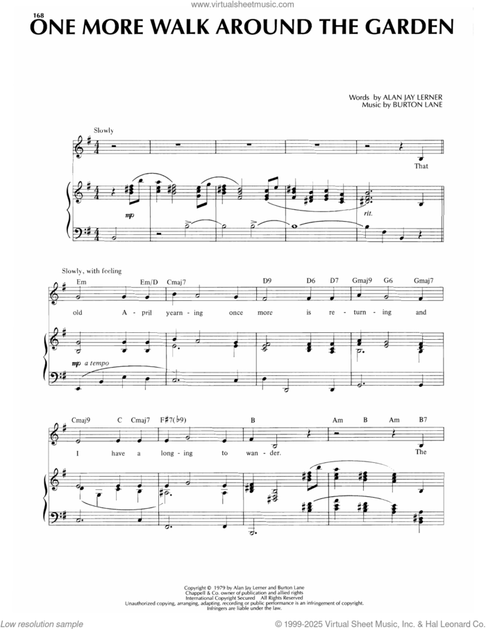 One More Walk Around The Garden (from Carmelina) sheet music for voice, piano or guitar by Alan Jay Lerner and Burton Lane, intermediate skill level