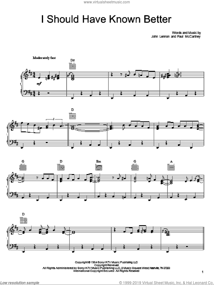 I Should Have Known Better sheet music for voice, piano or guitar by She & Him, The Beatles, John Lennon and Paul McCartney, intermediate skill level