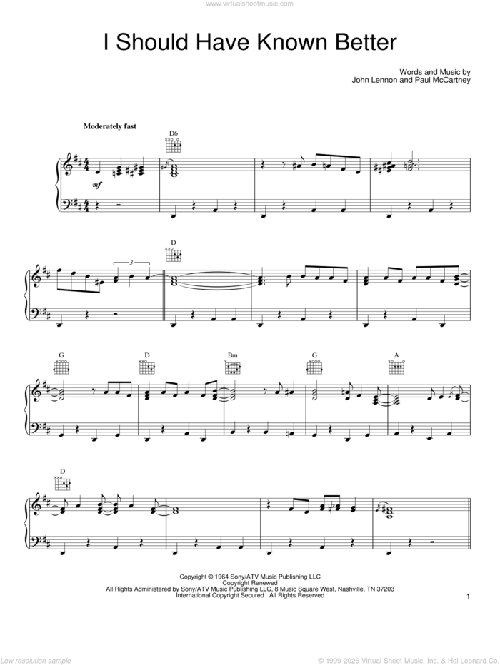 I Should Have Known Better sheet music for voice, piano or guitar by She & Him, The Beatles, John Lennon and Paul McCartney, intermediate skill level