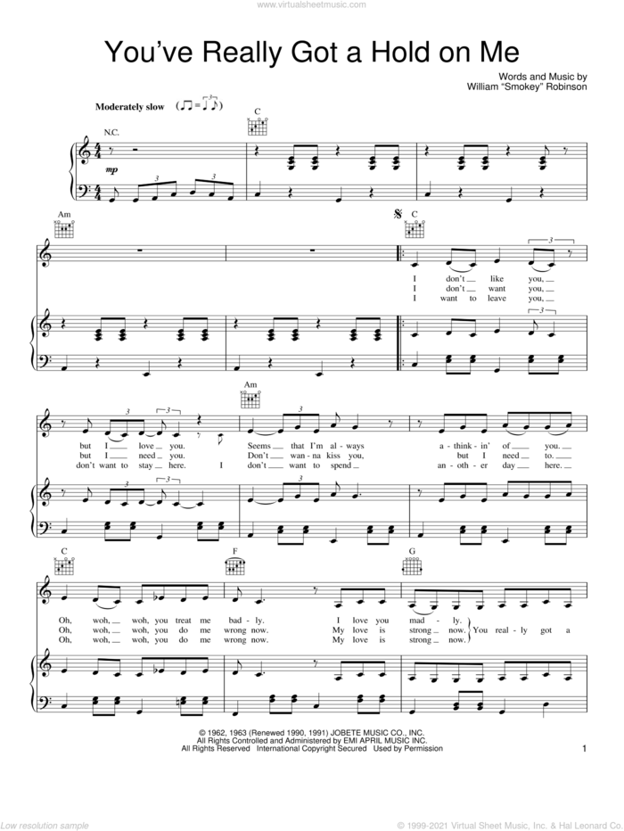 You've Really Got A Hold On Me sheet music for voice, piano or guitar by She & Him, Smokey Robinson & The Miracles, The Beatles and The Miracles, intermediate skill level