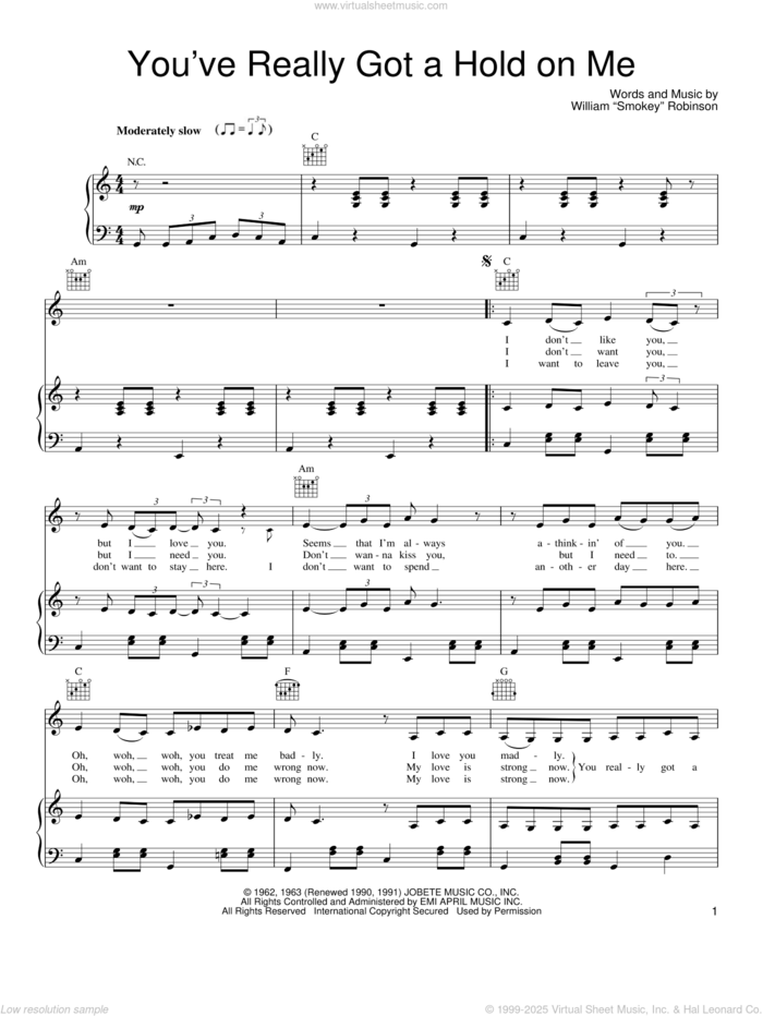 You've Really Got A Hold On Me sheet music for voice, piano or guitar by She & Him, Smokey Robinson & The Miracles, The Beatles and The Miracles, intermediate skill level