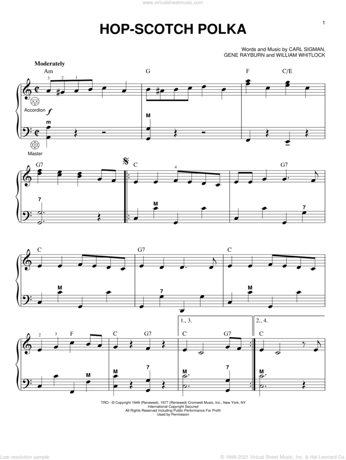 Hop-Scotch Polka sheet music for accordion by Gene Rayburn, Carl Sigman and William Whitlock, intermediate skill level
