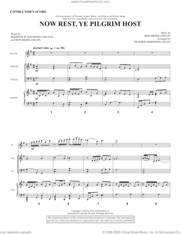 Now Rest Ye, Pilgrim Host (arr. Heather Sorenson) (COMPLETE) sheet music for orchestra/band by Heather Sorenson, Don Meeks and Rossiter W. Raymond, intermediate skill level