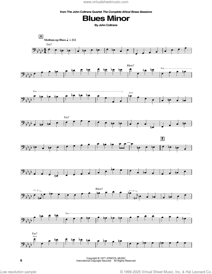 Blues Minor sheet music for brass ensemble (transcription) by John Coltrane, intermediate skill level