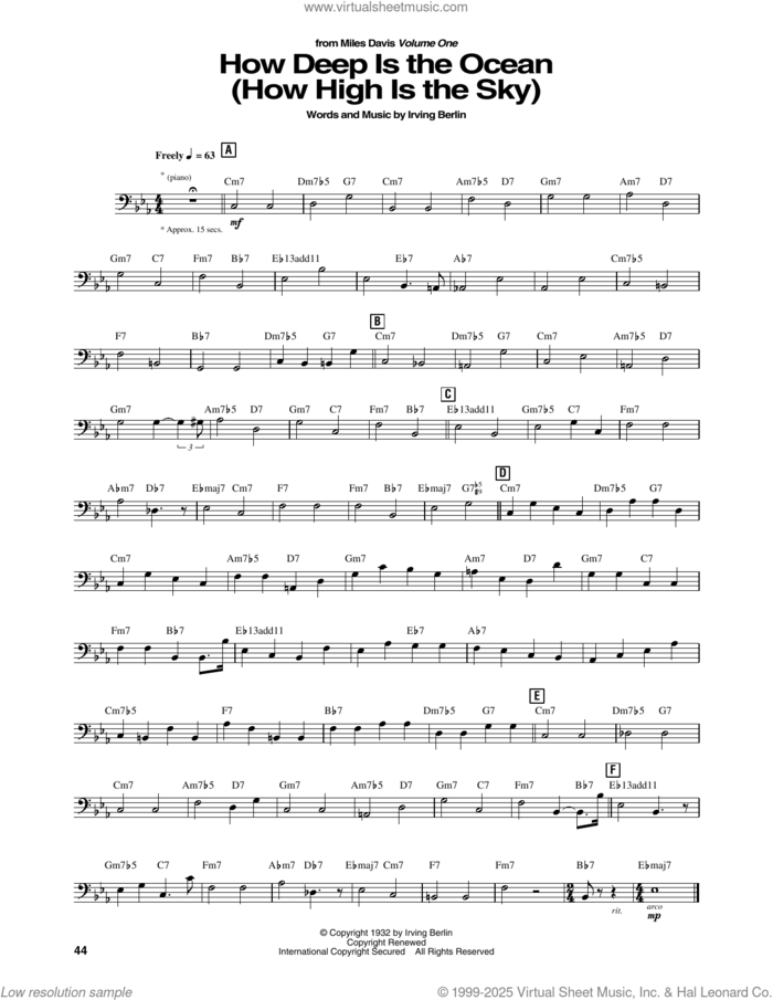 How Deep Is The Ocean (How High Is The Sky) sheet music for brass ensemble (transcription) by Miles Davis and Irving Berlin, intermediate skill level