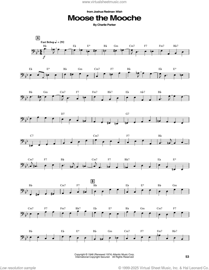 Moose The Mooche sheet music for brass ensemble (transcription) by Joshua Redman and Charlie Parker, intermediate skill level