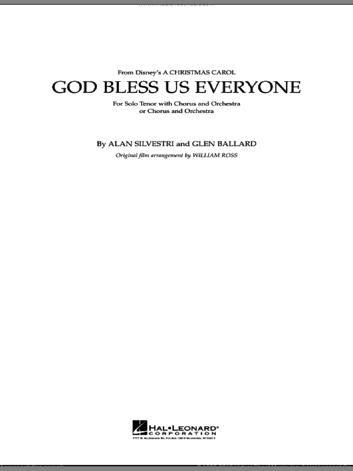 God Bless Us Everyone (COMPLETE) sheet music for full orchestra by Glen Ballard, Alan Silvestri and Andrea Bocelli, intermediate skill level