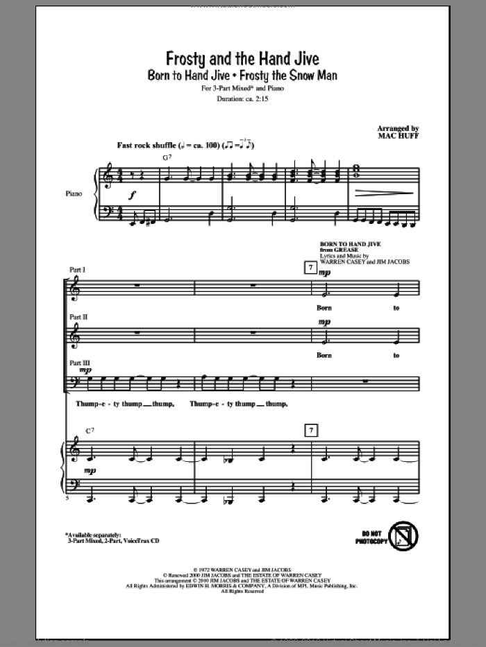 Frosty And The Hand Jive sheet music for choir (3-Part Mixed) by Mac Huff, intermediate skill level