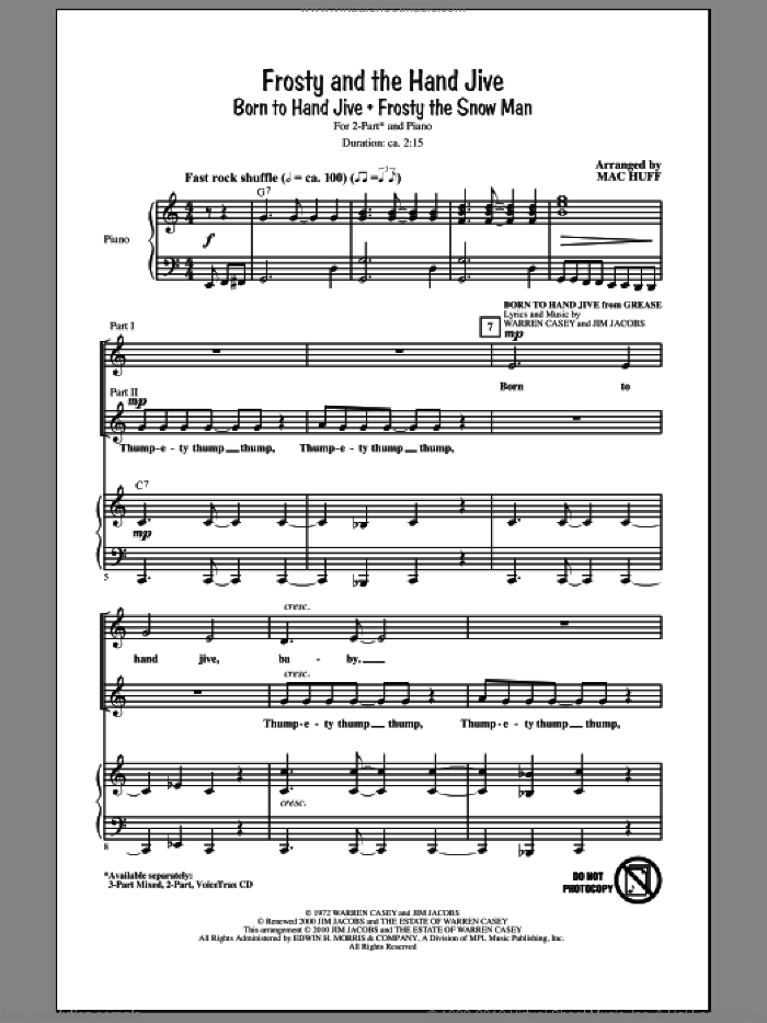 Frosty And The Hand Jive sheet music for choir (2-Part) by Mac Huff, intermediate duet