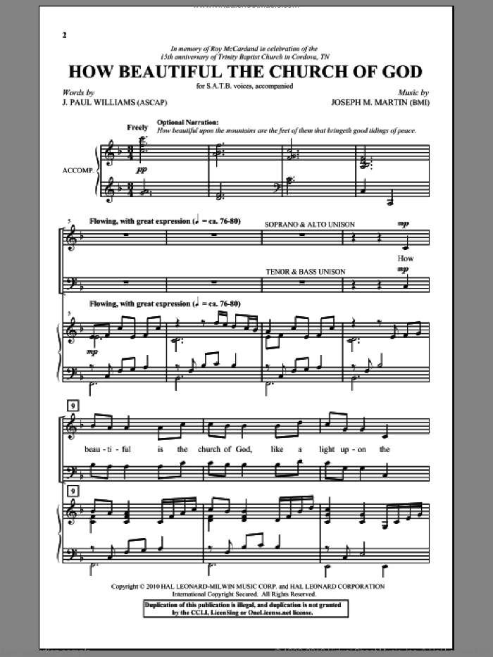How Beautiful The Church Of God sheet music for choir (SATB: soprano, alto, tenor, bass) by Joseph M. Martin and J. Paul Williams, intermediate skill level