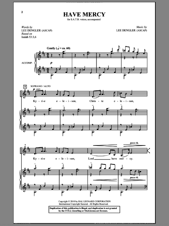 Have Mercy sheet music for choir (SATB: soprano, alto, tenor, bass) by Lee Dengler and Miscellaneous, intermediate skill level
