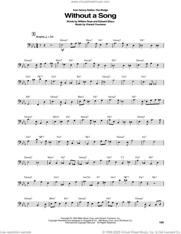 Without A Song sheet music for brass ensemble (transcription) by Sonny Rollins, Billy Rose, Edward Eliscu and Vincent Youmans, intermediate skill level