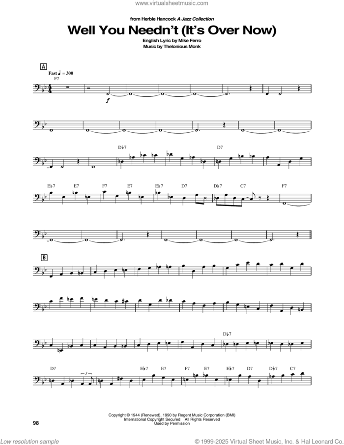 Well You Needn't (It's Over Now) sheet music for brass ensemble (transcription) by Herbie Hancock, Mike Ferro and Thelonious Monk, intermediate skill level