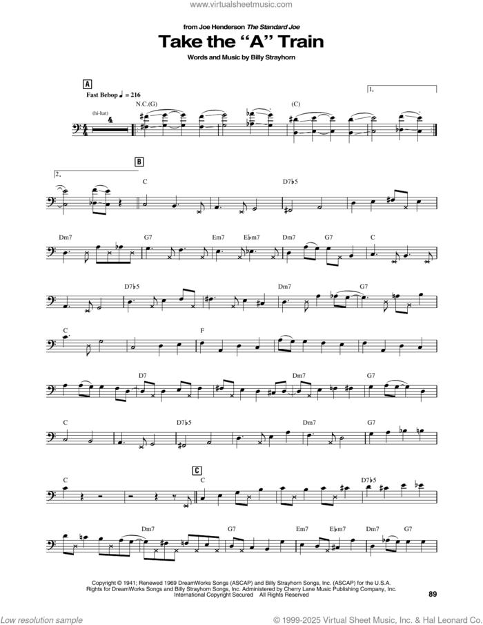 Take The 'A' Train sheet music for brass ensemble (transcription) by Joe Henderson and Billy Strayhorn, intermediate skill level