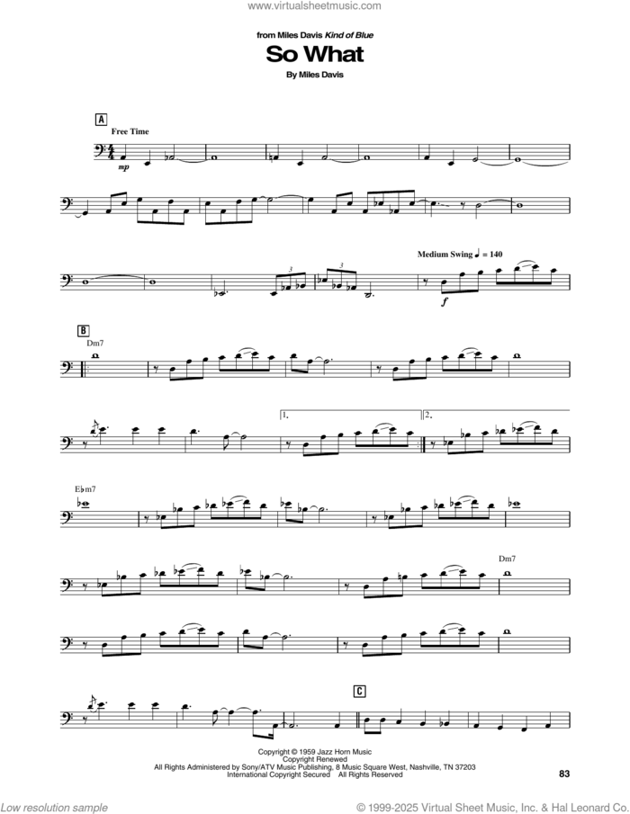 So What sheet music for brass ensemble (transcription) by Miles Davis, intermediate skill level