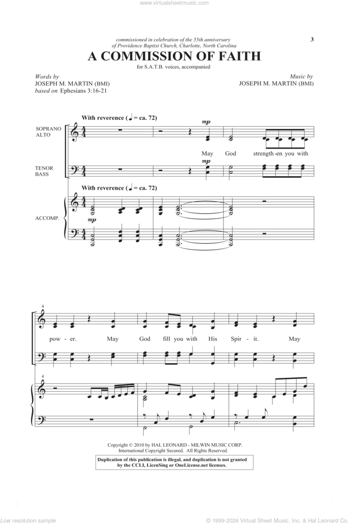 A Commission Of Faith sheet music for choir (SATB: soprano, alto, tenor, bass) by Joseph M. Martin and Miscellaneous, intermediate skill level