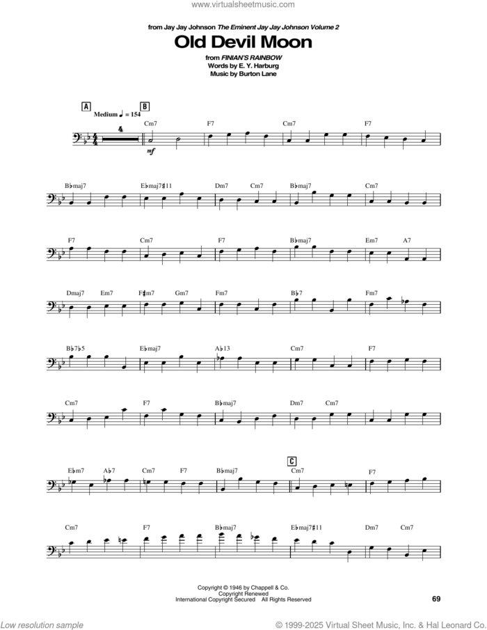 Old Devil Moon sheet music for brass ensemble (transcription) by Jay Jay Johnson, Burton Lane and E.Y. Harburg, intermediate skill level