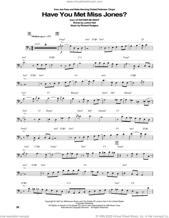 Have You Met Miss Jones? sheet music for brass ensemble (transcription) by Joe Pass and Niels-Henning Orsted Pedersen, Lorenz Hart and Richard Rodgers, intermediate skill level
