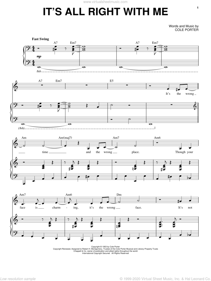 It's All Right With Me sheet music for voice and piano by Frank Sinatra, Come Fly Away (Musical) and Cole Porter, intermediate skill level