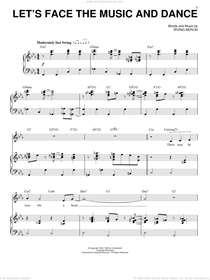 Let's Face The Music And Dance sheet music for voice and piano by Frank Sinatra, Come Fly Away (Musical) and Irving Berlin, intermediate skill level