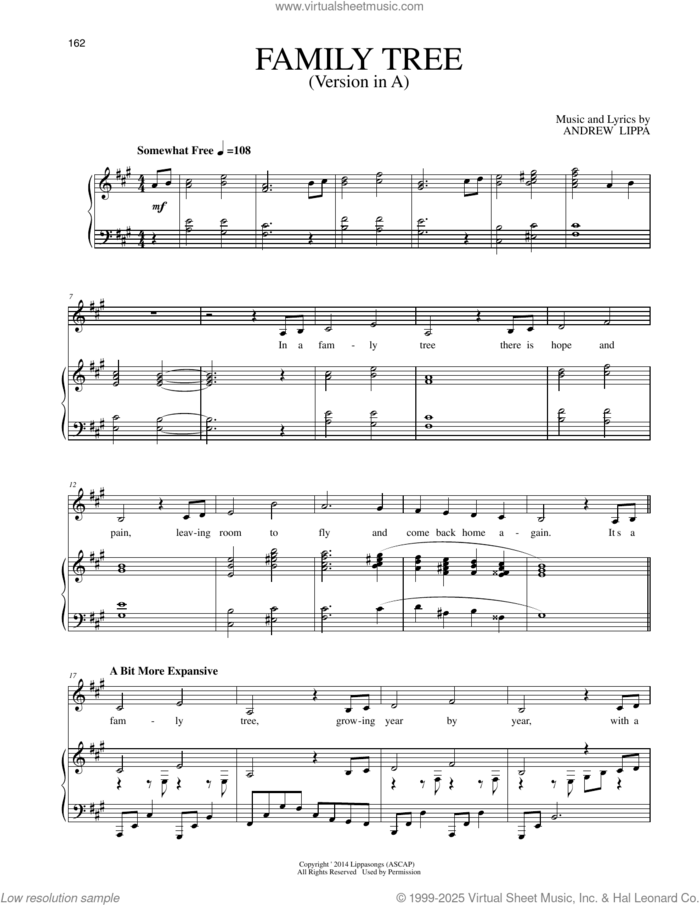 Family Tree (Version in A) sheet music for voice and piano by Andrew Lippa, intermediate skill level