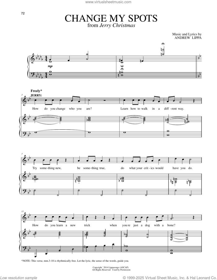 Change My Spots (from Jerry Christmas) sheet music for voice and piano by Andrew Lippa, intermediate skill level