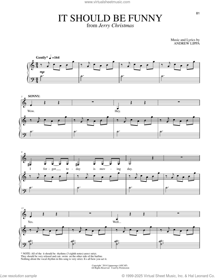 It Should Be Funny (from Jerry Christmas) sheet music for voice and piano by Andrew Lippa, intermediate skill level