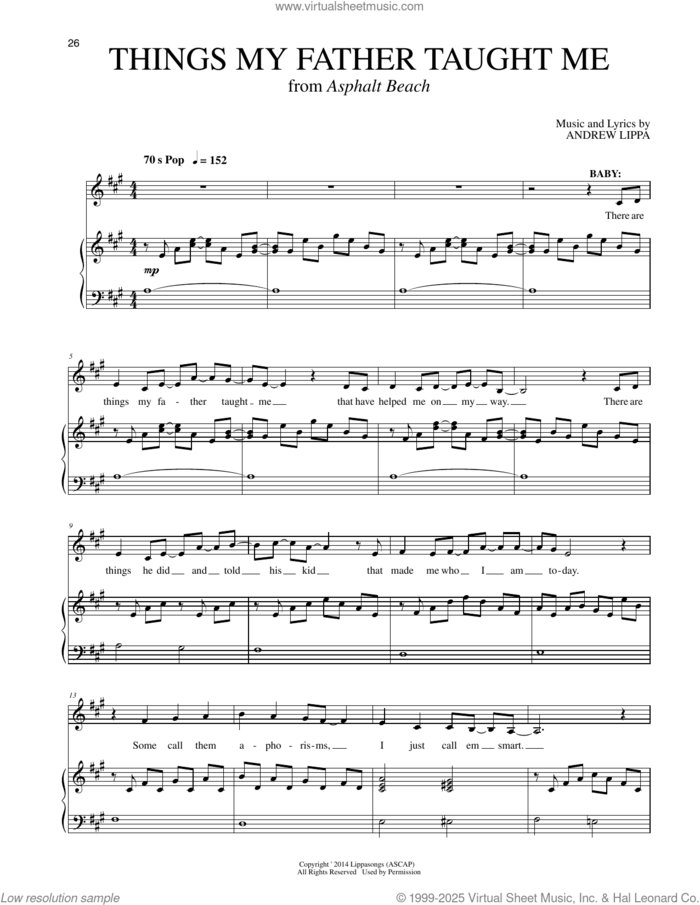Things My Father Taught Me (from Asphalt Beach) sheet music for voice and piano by Andrew Lippa, intermediate skill level
