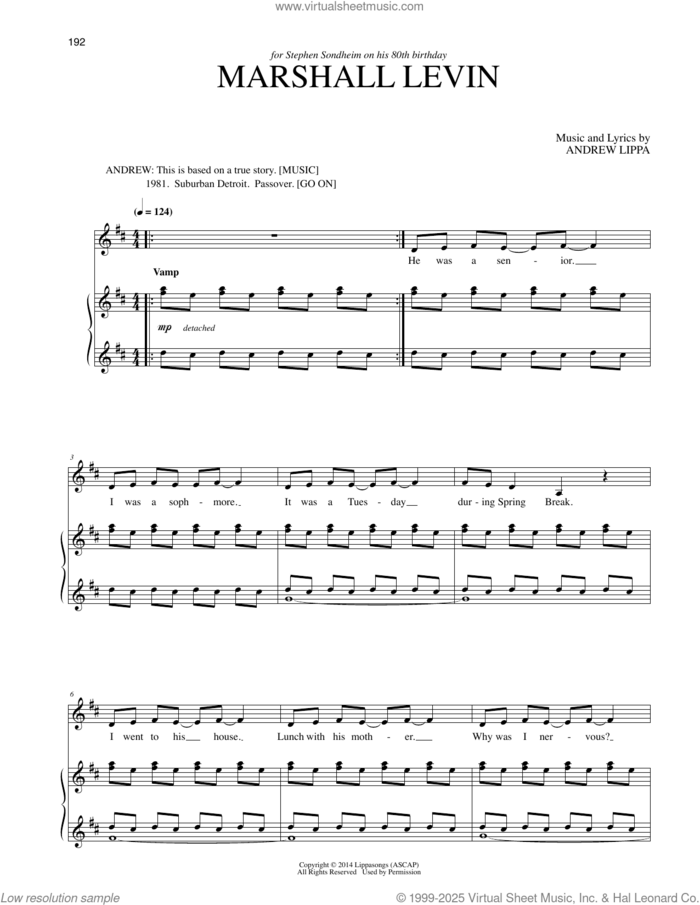 Marshall Levin sheet music for voice and piano by Andrew Lippa, intermediate skill level