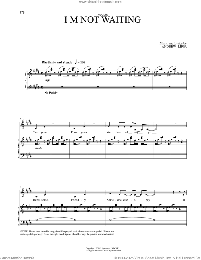 I'm Not Waiting sheet music for voice and piano by Andrew Lippa, intermediate skill level