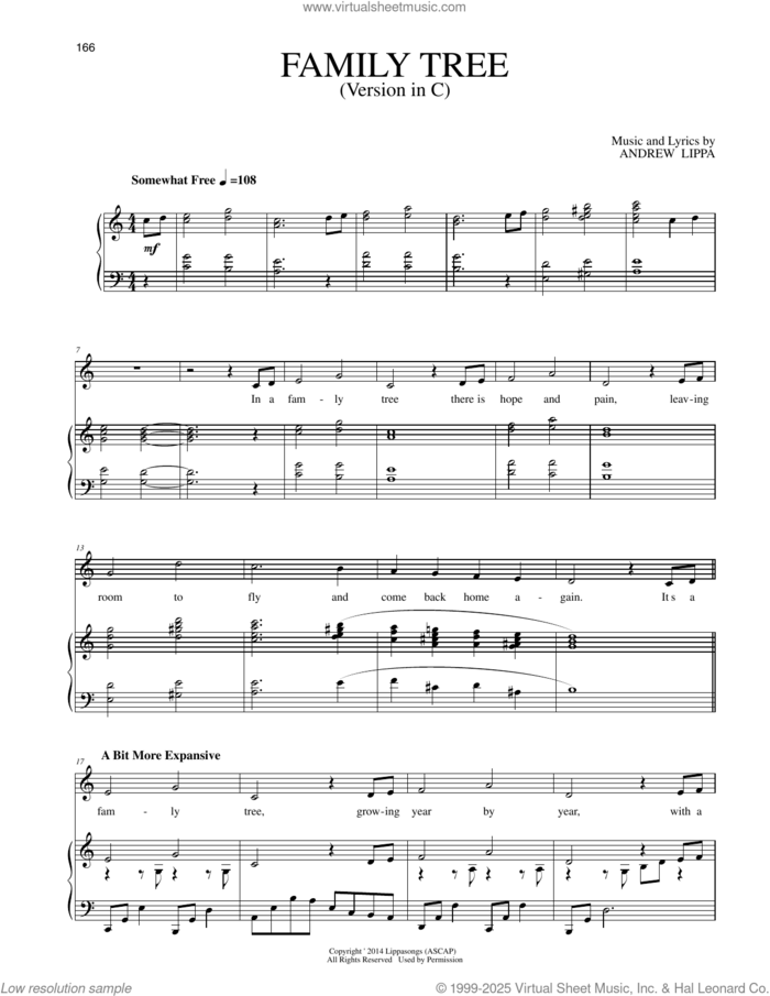 Family Tree (Version in C) sheet music for voice and piano by Andrew Lippa, intermediate skill level