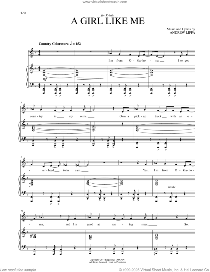 A Girl Like Me sheet music for voice and piano by Andrew Lippa, intermediate skill level