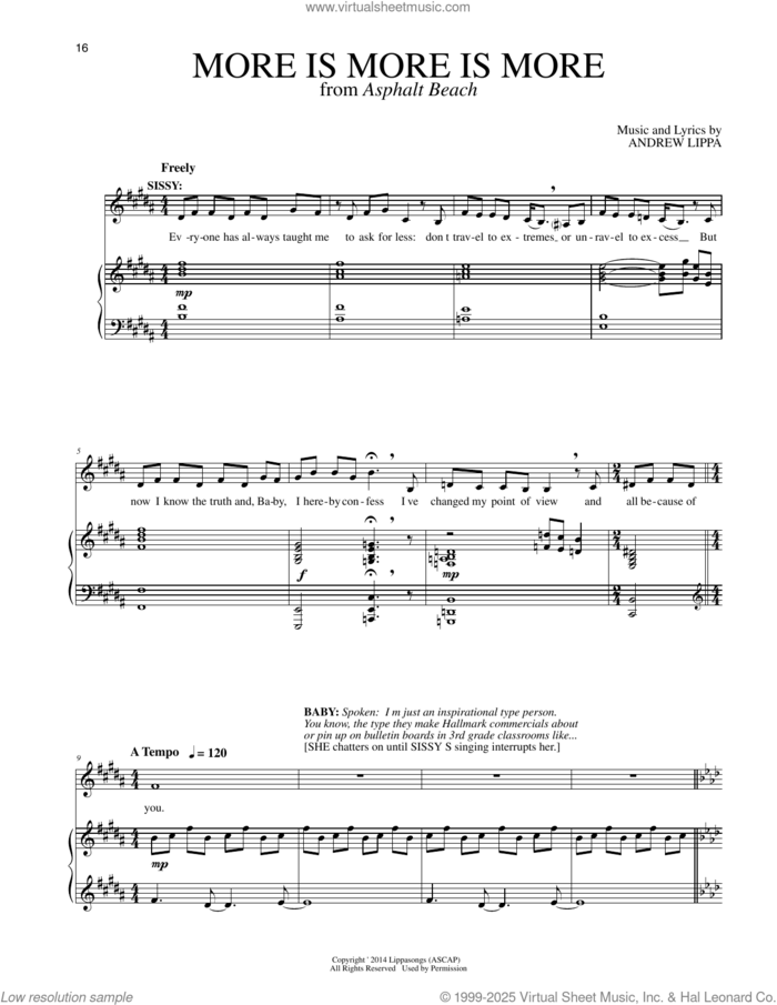 More Is More Is More (from Asphalt Beach) sheet music for voice and piano by Andrew Lippa, intermediate skill level