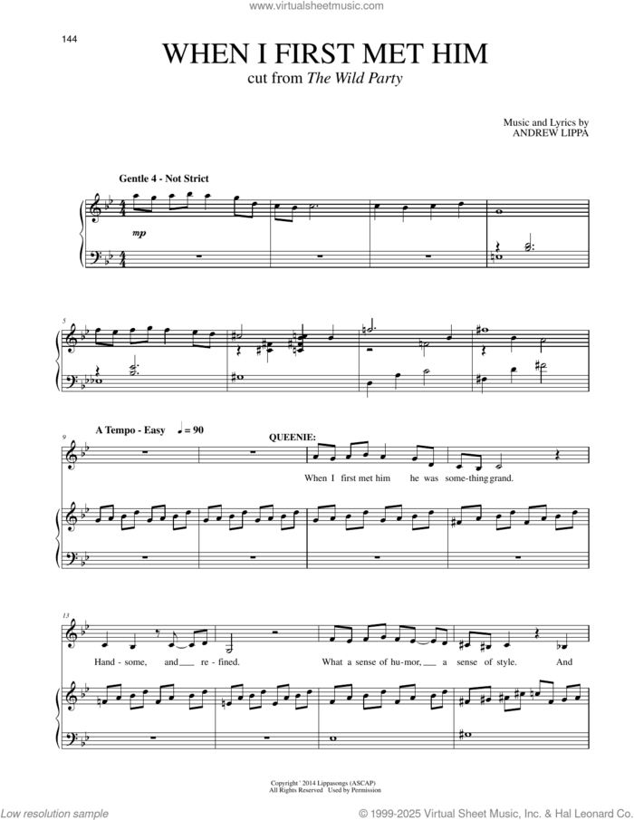 When I First Met Him (cut from The Wild Party) sheet music for voice and piano by Andrew Lippa, intermediate skill level