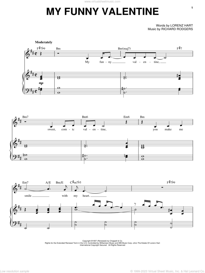 My Funny Valentine sheet music for voice and piano by Frank Sinatra, Babes In Arms (Musical), Come Fly Away (Musical), Rodgers & Hart, Lorenz Hart and Richard Rodgers, intermediate skill level