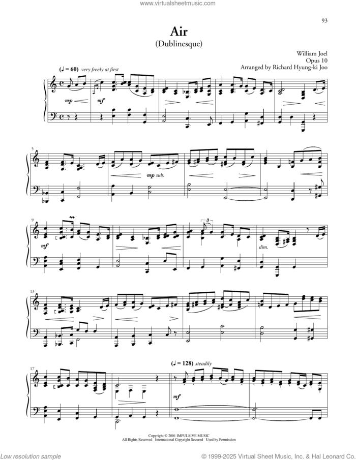 Air (Dublinesque) sheet music for piano solo by Billy Joel, classical score, intermediate skill level